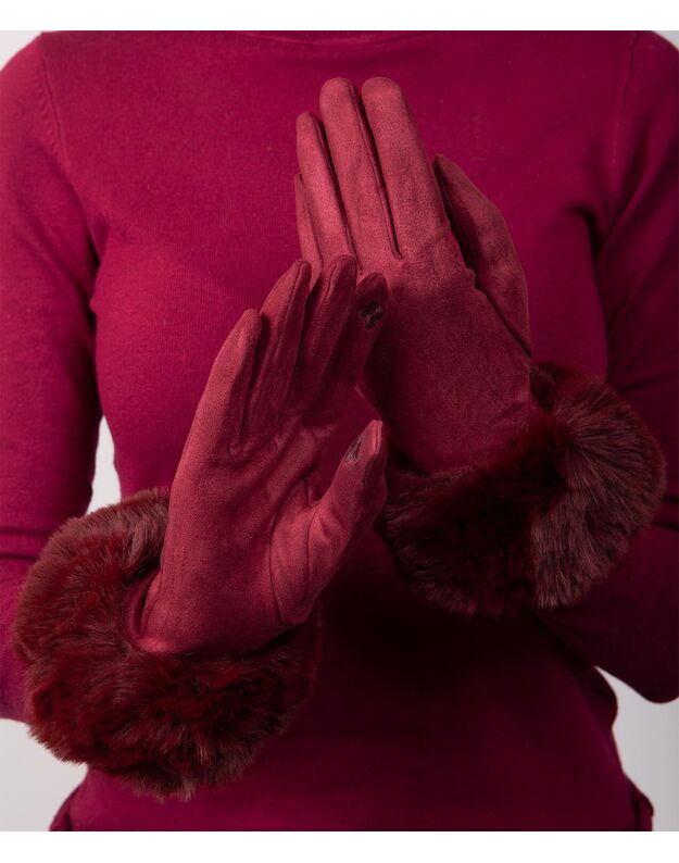 Moteriškos raudonos pirštinės su pašiltinimu liečiamam ekranui E474